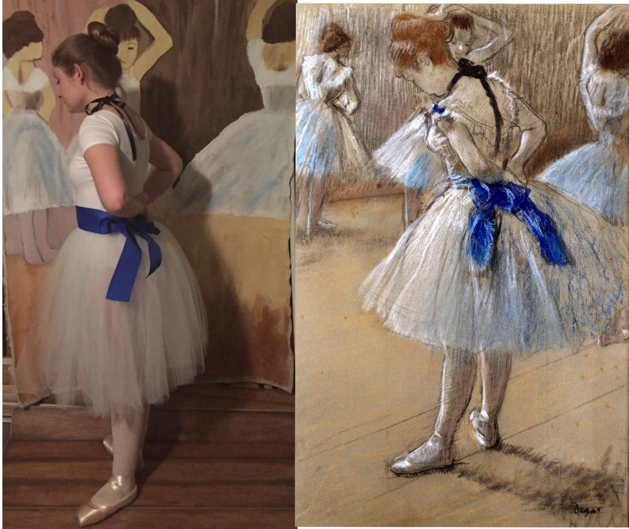 Emily Muravez poses in her rendition of The Dance Studio by Degas.