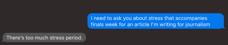 The initial quote from Alexis Menor about stress during finals week
