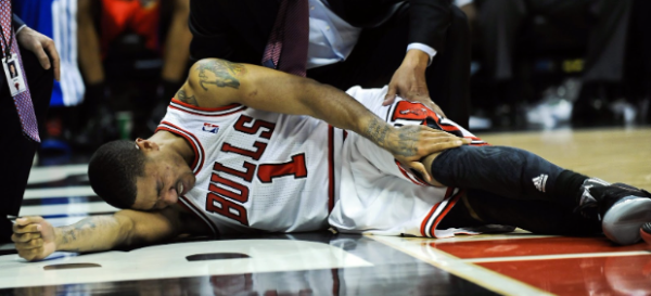 Derrick Rose tears the ACL in his left knee.

Photo Credit: https://www.tampabay.com/sports/bulls-lose-rose-for-playoffs/1227563/